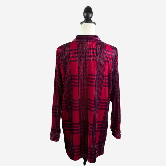 Soft Surroundings Velour Plaid Button Down Tunic Top Size L Long Sleeve - Picture 4 of 10
